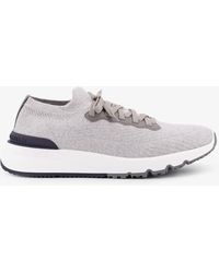 Brunello Cucinelli - Low-Top Cotton Knit And Leather Sneakers - Lyst