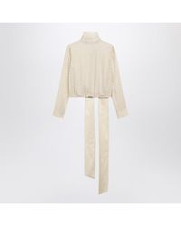 Gucci - Ivory Gg Jacquard Wrap Blouse - Lyst