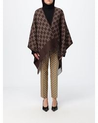 Gucci - Asymmetric Wool Cape With All-Over Gg Motif And Fringed Hem - Lyst