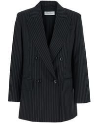 Max Mara - 'Mattia' Double-Breasted Jacket With Peak Revers And All-Over Striped Motif - Lyst