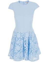 Self-Portrait - Light Mini Dress With Lace Embroidery On The Skirt - Lyst
