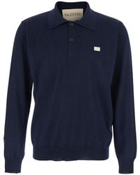Valentino - Polo Style Sweater With Vlogo Plaque On The Front - Lyst