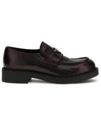 Prada - Brushed Leather Loafers Teak - Lyst