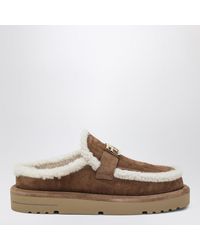 Fendi - Ff Suede And Shearling Apres Chic Sabots - Lyst