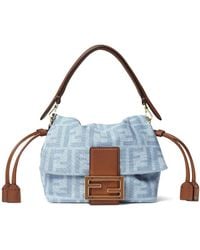 Fendi - Mamma Baguette Small Ff Denim Mini-Bag - Lyst