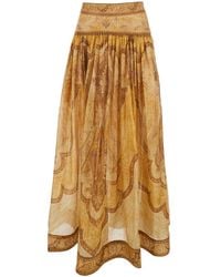 Zimmermann - 'Wanderlust' Flared Skirt With Rear Zip Closure And All-Over Paisley Motif - Lyst