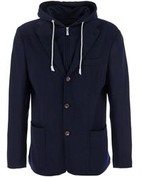 Eleventy - Wool Jacket With Hood And Bib - Lyst