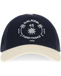 Balmain - Blue Cotton Cap (baseball Hat) - Lyst