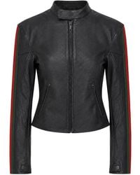 Gucci - Leather Biker Jacket With Web Stripe - Lyst