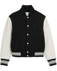Ami Paris - Wool And Leather Bomber Jacket - Lyst