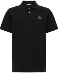 Moncler - Leather Logo Patch Polo Shirt - Lyst