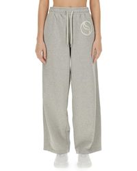 Stella McCartney - Wide Leg Cotton Jogging Pants With Subtle Logo - Lyst