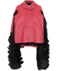 Maison Margiela - Faux Fur Trimmed Leather Cape Jacket - Lyst