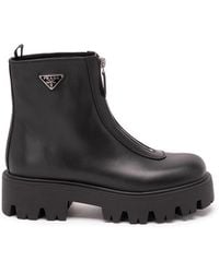 Prada - Leather Zipper Booties - Lyst