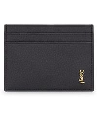 Saint Laurent - Tiny Cassandre Hammered Leather Card Holder - Lyst