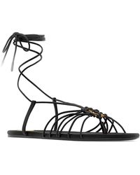Saint Laurent - Sandals With Cassandre Logo And Laces Around The Ankle - Lyst