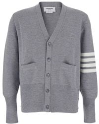 Thom Browne - Cardigan With V Neck And Striped Detail On The Sleeve - Lyst