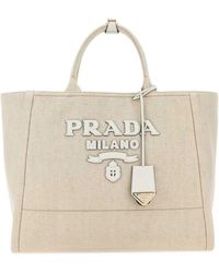 Prada - Sand Canvas Shopping Bag - Lyst