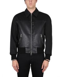 McQueen - Premium Leather Bomber Jacket With Zipper Closure - Lyst