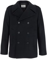 Saint Laurent - Double-Breasted Coat With Wide Notched Revers - Lyst