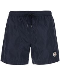 Moncler - Swim Shorts With Elasticated Waist And Logo Patch On The Front - Lyst