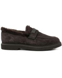 Brunello Cucinelli - Suede Penny Loafers With Shearling Lining And Precious Insert - Lyst