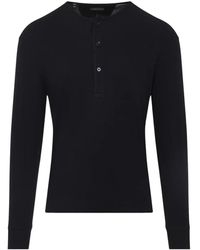 Tom Ford - Henley Cotton Stretch Ribbed Long Sleeved T-Shirt - Lyst