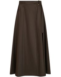 Burberry - Wool Twill Belted Midi Skirt - Lyst