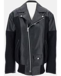 Junya Watanabe - Contrast Panel Faux Leather Jacket With Exposed Zip Closure - Lyst
