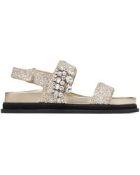 Jimmy Choo - Glittered Flat Sandals With Crystal Embellishment - Lyst