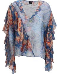 Etro - Long-Sleeve Silk Shirt With Ruffles And Floral Motif - Lyst