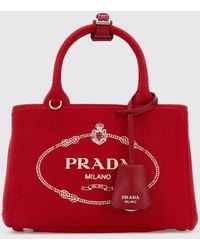 Prada - Mini Jardinière Canvas Bag With Printed Logo - Lyst
