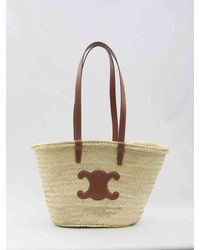 Celine Classic Panier Medium Rafia Patchwork And Leather Bag
