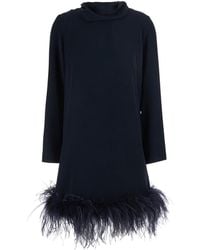 P.A.R.O.S.H. - High Neck Dress With Bow On The Back And Feather Hem - Lyst