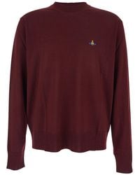 Vivienne Westwood - Bordeaux Crew Neck Sweater With Dropped Shoulders And Orb Logo On The Front - Lyst