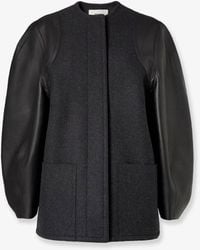 Fendi - Virgin Wool Coat With Leather Sleeves - Lyst