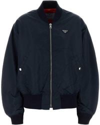 Prada - Dark Blue Twill Bomber Jacket - Lyst