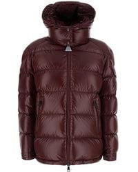Moncler - 'Maire' Down Jacket With Hood And Applied Pocket On Sleeve With Logo Patch - Lyst