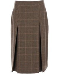 Saint Laurent - Midi Skirt With Side Concealed Zip Closure And All-Over Check Motif - Lyst