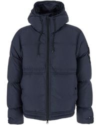 Stone Island - Down Jacket With Drawstring Hood And Logo Patch On The Sleeve - Lyst