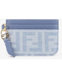Fendi - Denim Baguette Card Holder With Ff Motif - Lyst