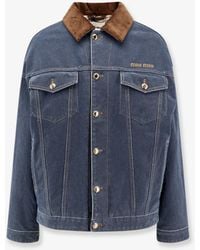 Miu Miu - Denim Padded Jacket With Corduroy Collar - Lyst