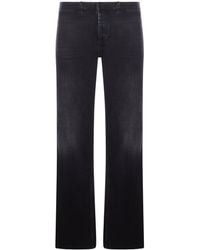 Gucci - Cotton Denim Trousers With Web Ribbon - Lyst