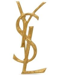 Saint Laurent - Cassandre Metal Brooch With Engraved Texture Accessories - Lyst