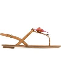 Prada - Camel Leather Thong Sandals - Lyst