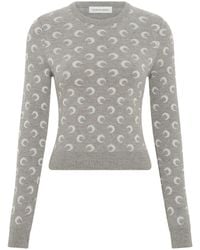 Marine Serre - "Moon" Jacquard Knit Fitted Crewneck Sweater - Lyst