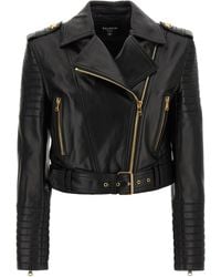 Balmain - Leather Jacket Puffer Jackets - Lyst