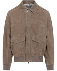 Brunello Cucinelli - Suede Leather Bomber Jacket - Lyst