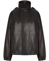 Saint Laurent - Oversized Leather Jacket With High Collar - Lyst