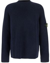 Stone Island - Sweater With Ribbed Design And Logo Patch On Sleeve - Lyst